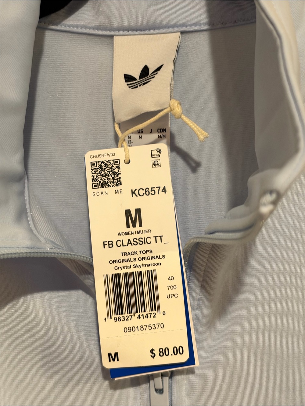 Adidas Light Blue Track Jacket with Burgundy Stripes - Picture 5 of 5